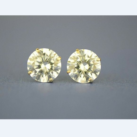 Solid 14k Yellow Gold Round Stone Prong Set Stud Push Back Earrings Size 10mm - Picture 4 of 9